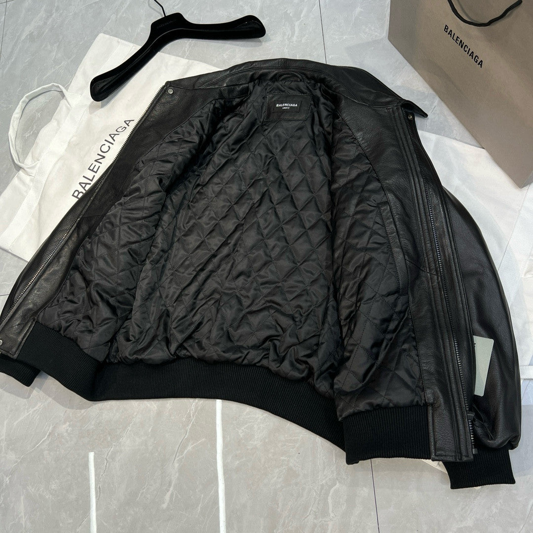 Balenciaga Men's Women's Spring. Autumn And Winter Sporty B Shearling Jacket Solid Color Logo Embroidery Lapel Casual Loose Sheepskin Coat #71822