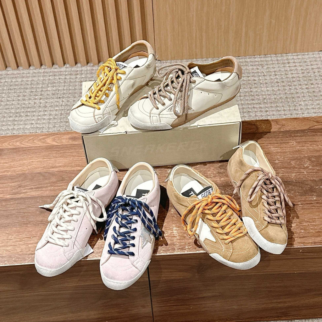 Golden Goose Men's and Women's Solid Colours Stars Dirty Shoes Round Toe Cowhide Low Top Two Colours Lace Casual Shoes #76749