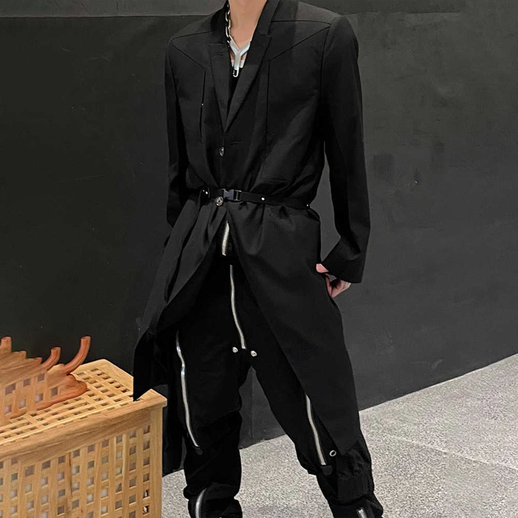 Rick Owens Black Padded Shoulder Long Suit Blazer Dark Style Trendy Handsome Casual Suit High Street Fashion Jacket  #71773