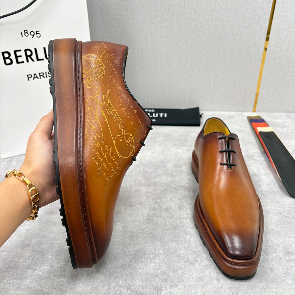 Berluti Men's Spring/Fall Classic Elegant Leather-Sourced Elastic Formal Midsole Dress Shoes #78574