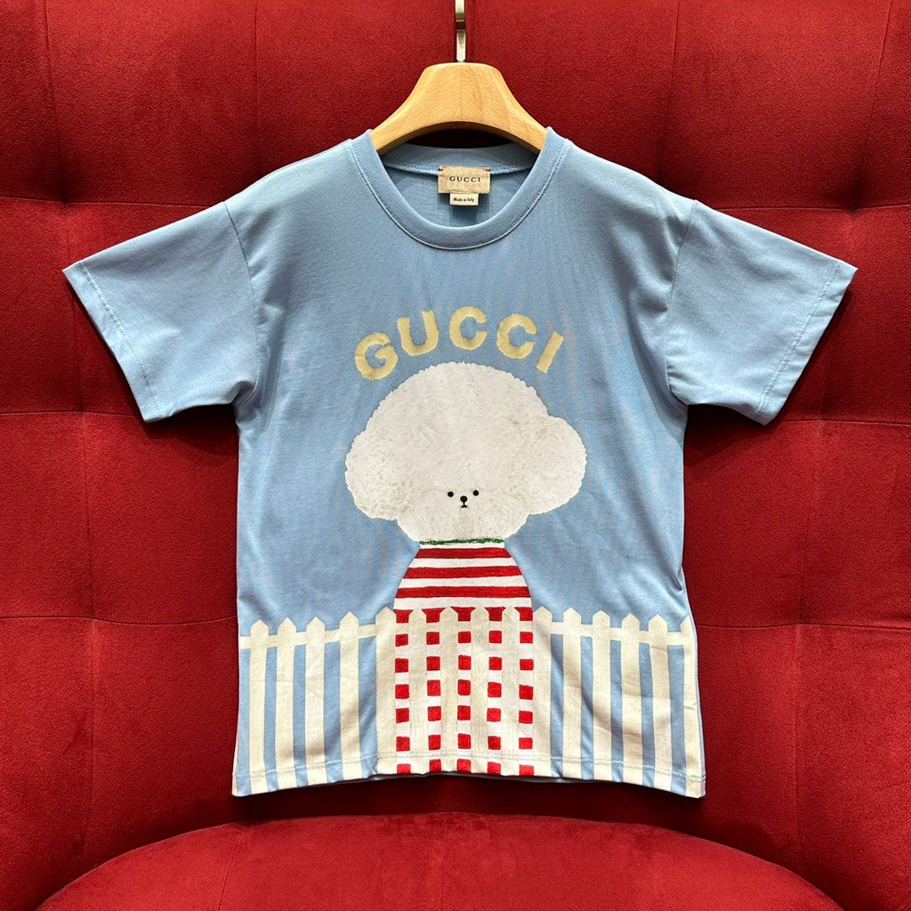 Gucci Kid's Summer Solid Color Animal Print Cotton Short Sleeve Round Neck T-Shirt #31344