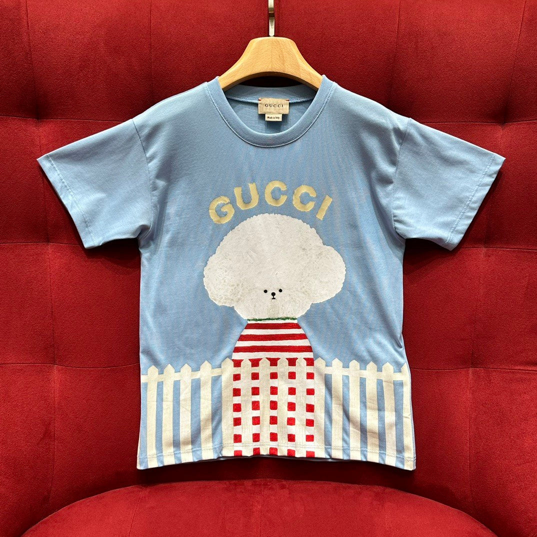 Gucci Kid's Summer Solid Color Animal Print Cotton Short Sleeve Round Neck T-Shirt #31344