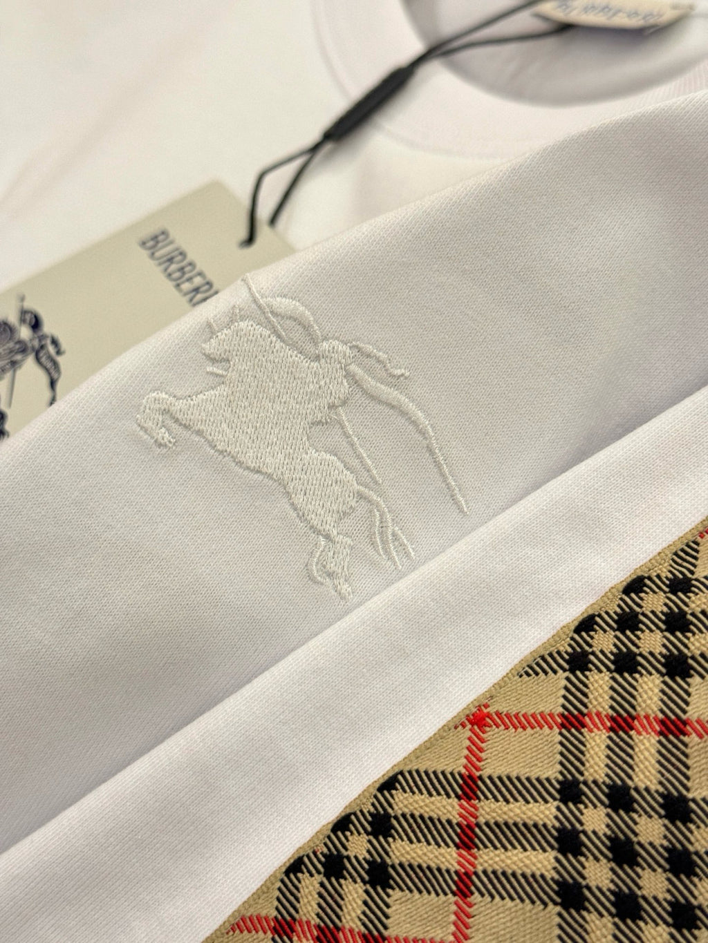 Burberry Men's Summer War Horse Embroidery Check Print Short Sleeve Round Neck T-Shirt #76765