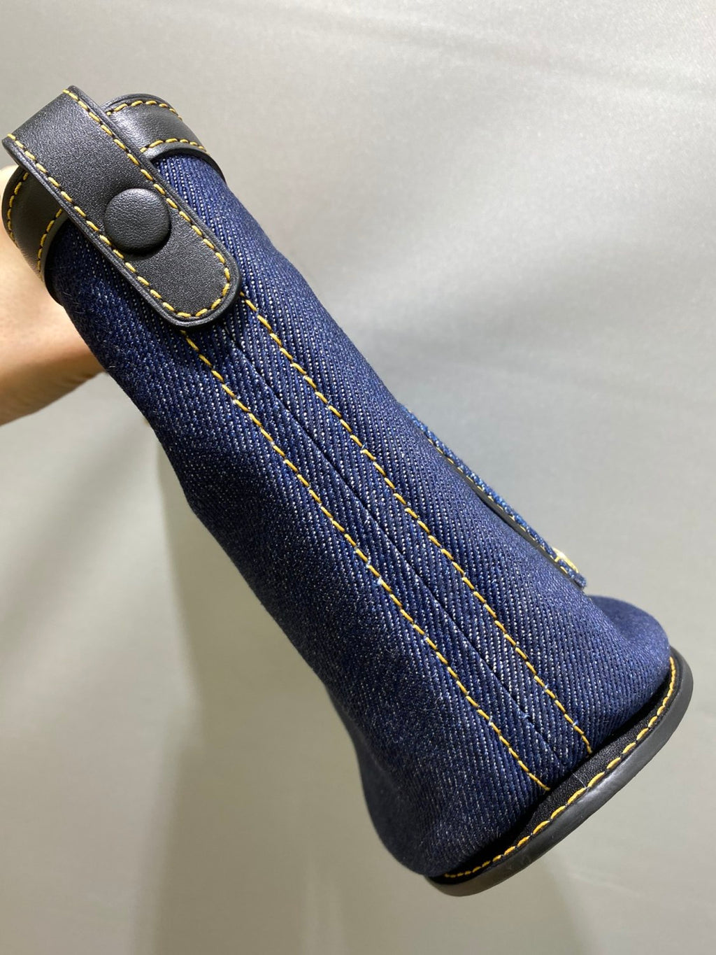 Delvaux Pin Bucket Women's Outer Stitching Solid Color Denim Patchwork Leather Tote Shoulder Bag Bags #76453