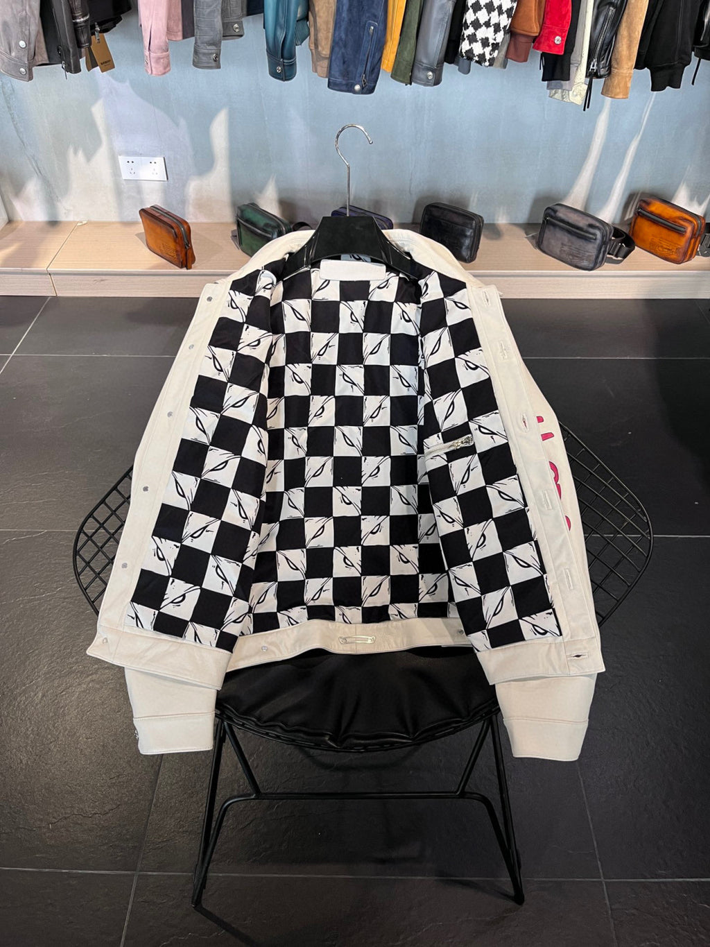 Chrome Hearts Graffiti Leather Jacket With White Zip #96389