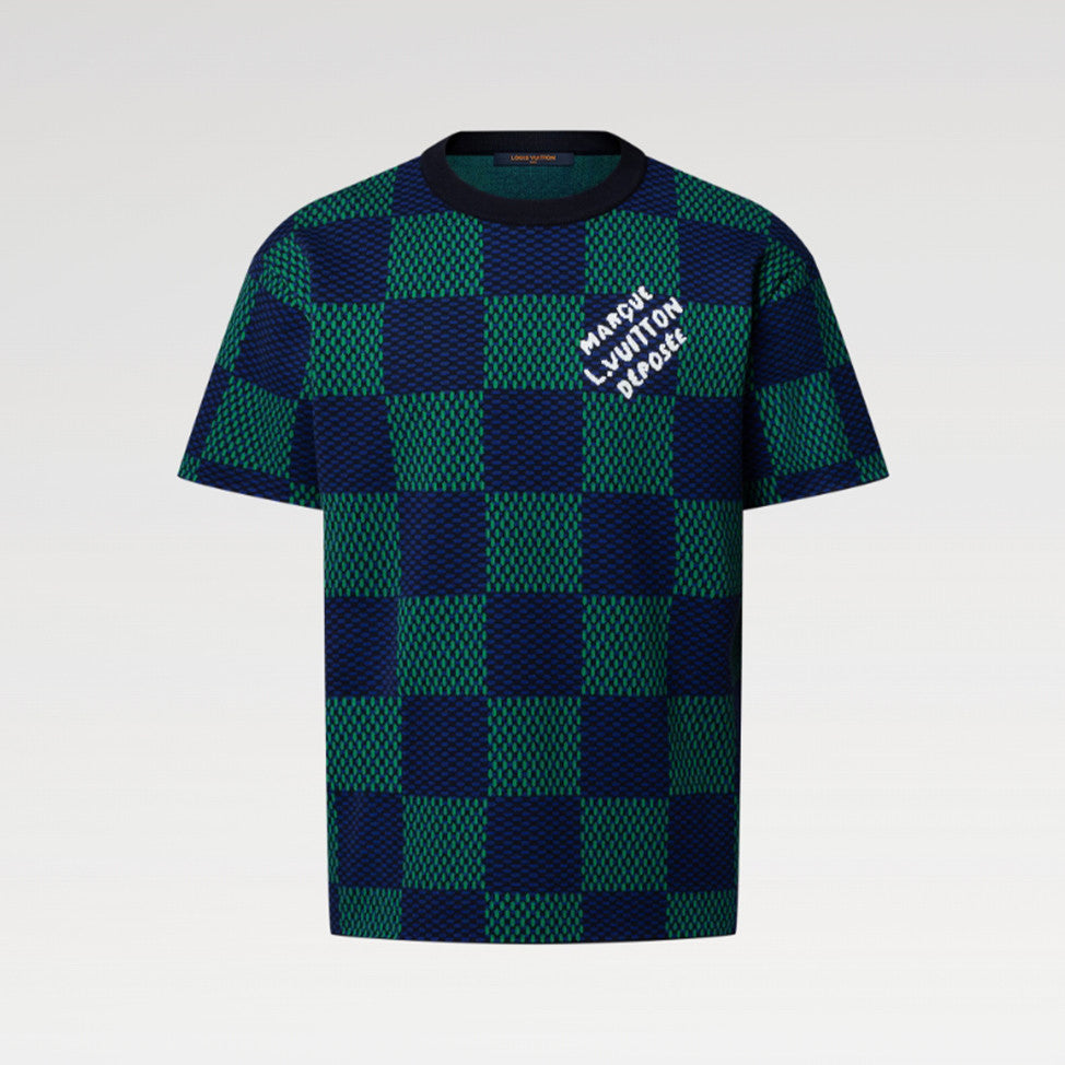 Louis Vuitton ﻿Men's Summer Check Letter Jacquard Damier Cotton Crewneck Round Neck Solid Color Short Sleeve T-Shirt #71878