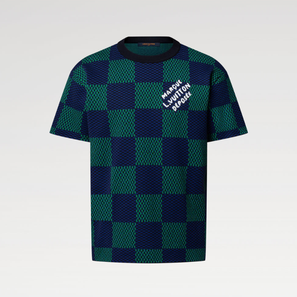 Louis Vuitton ﻿Men's Summer Check Letter Jacquard Damier Cotton Crewneck Round Neck Solid Color Short Sleeve T-Shirt #71878