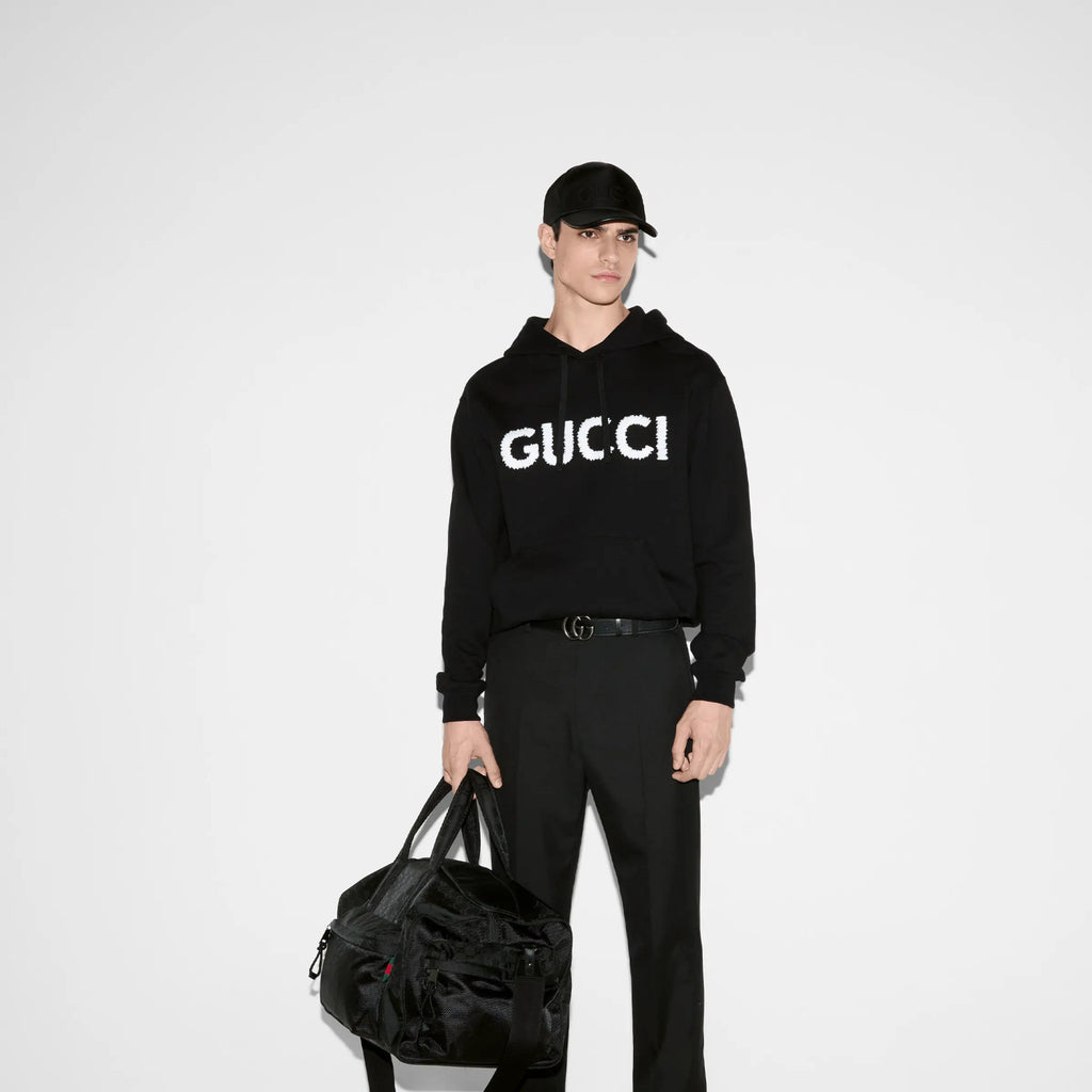 Gucci Men's Logo Embroidered Spring/Fall Knit Cotton Solid Color Drawstring Pullover Hoodie Sweatshirt #81576