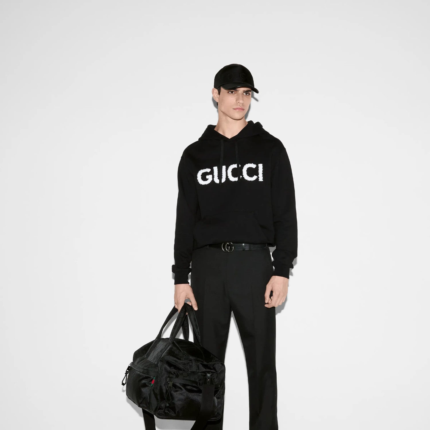 Gucci Men's Logo Embroidered Spring/Fall Knit Cotton Solid Color Drawstring Pullover Hoodie Sweatshirt #81576
