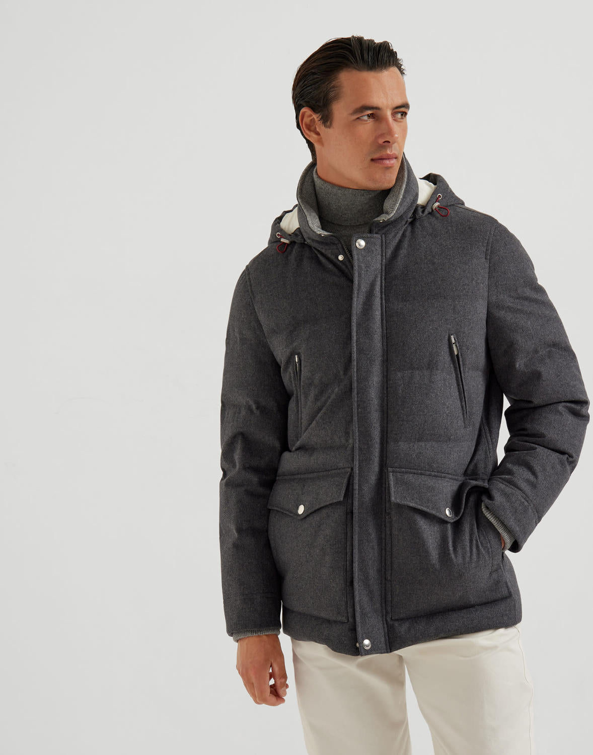 Brunello Cucinelli Wool Down Jacket For Man In Indigo #333203
