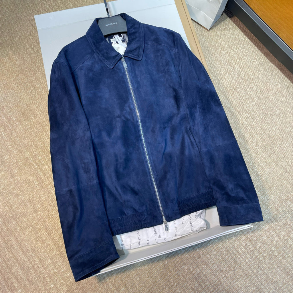 Brunello Cucinelli Men's Spring/Autumn Fashion Classic Solid Color Lapel Zipper Long Sleeve Suede Pilot Jacket #78284