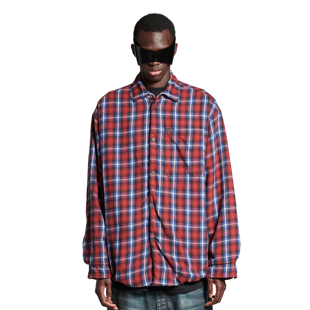Balenciaga Men's Fall And Winter Color Blocking Check Single-Breasted Double-Sided Loose Shirt Cotton Long-Sleeved Jacket Ngvp #9653