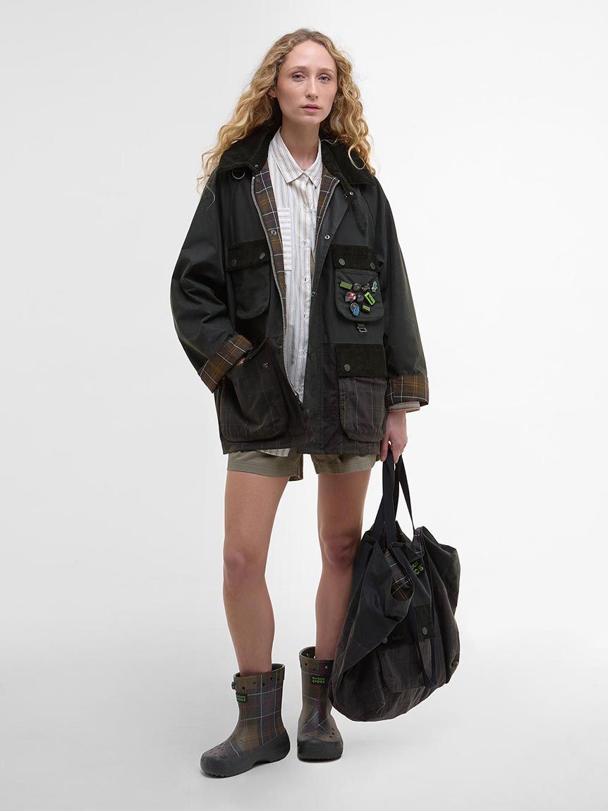 Barbour × Crocs Men's Women's Fall And Winter Lapel Oil Wax Jacket Badge Fashion Trend Pockets Casual Hooded Single-breasted Jacket Ngvp #2624