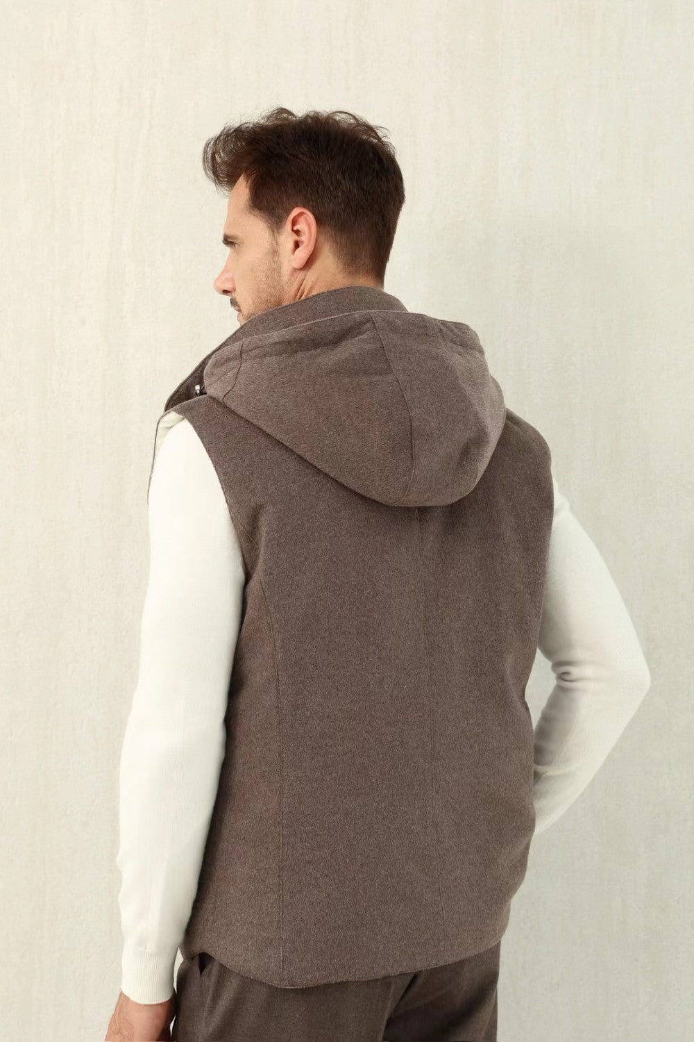 Brunello Cucinelli Men's Spring/Autumn Detachable Hooded Solid Color Single-Breasted Bonded Wool Flannel Down Vest Ngvp #2293