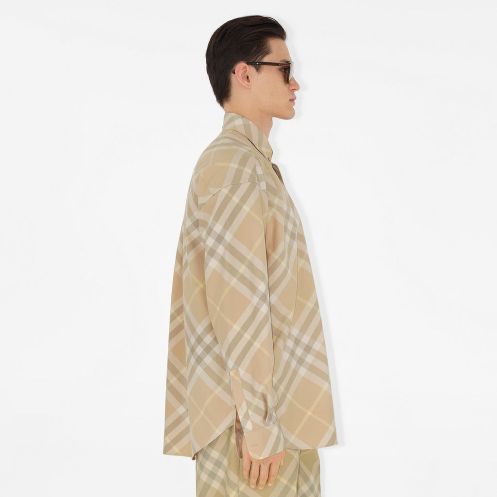 Burberry Men's Spring And Autumn New Retro Plaid Cotton Shirt Color Blocking Single-breasted Lapel Button Down Shirt  #71363
