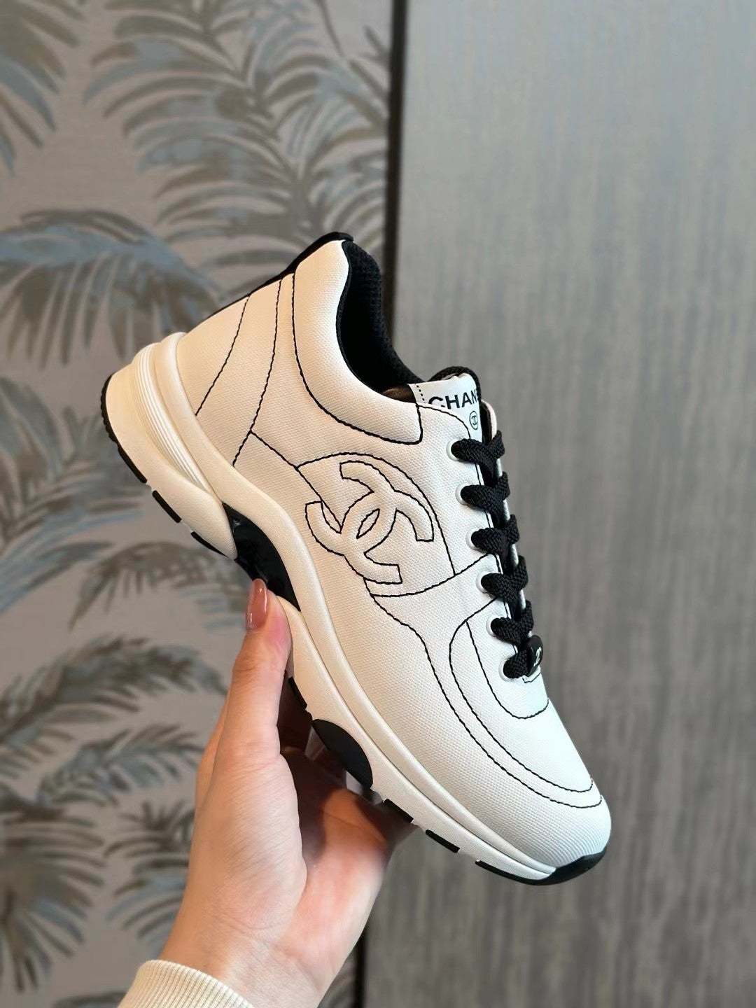 Chanel Women's Embroidered Line Solid Colour Low Top Lace Up Sneakers Shoes #76648