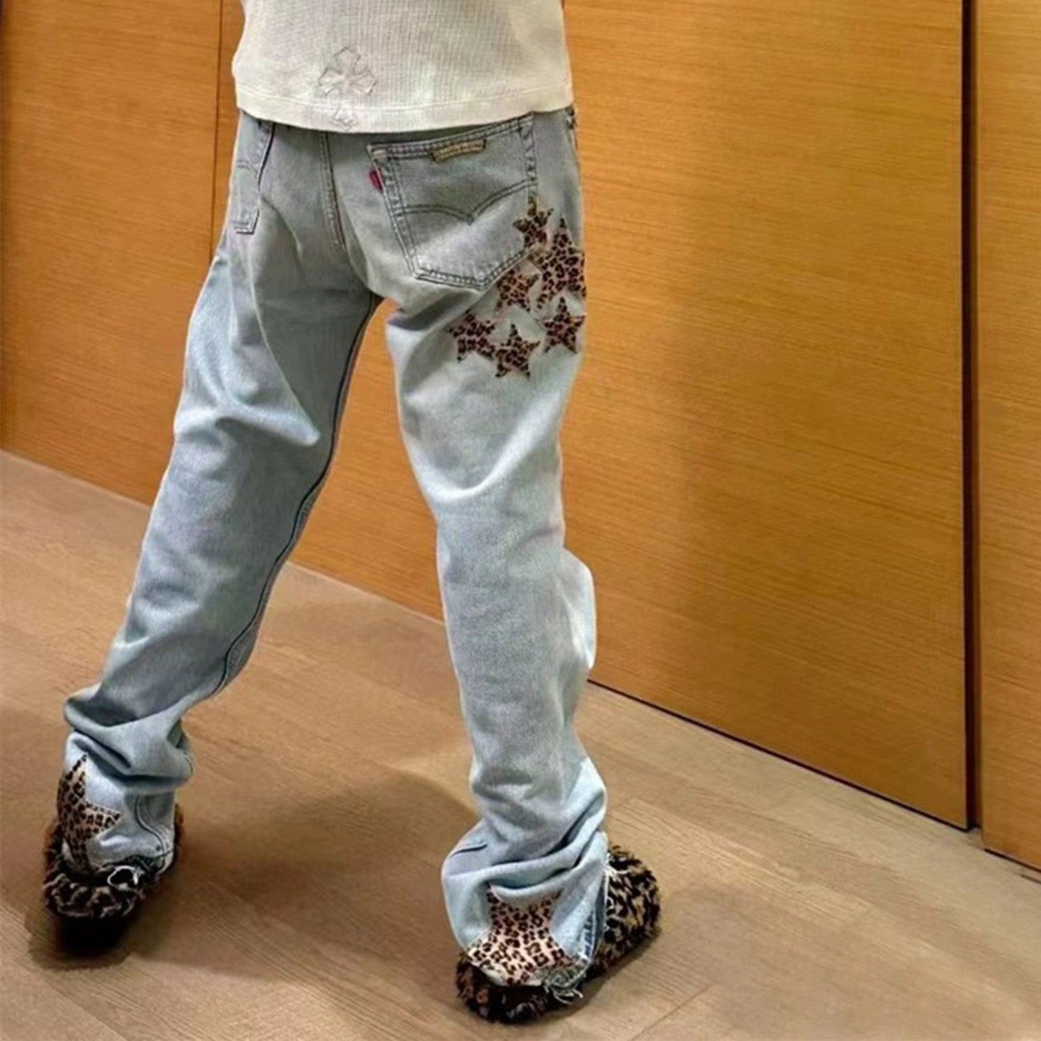 Chrome Hearts Men's Women's Spring/summer Leopard Pentagram Tannin Denim Metal Button Casual Straight Leg Pants Ngvp #7875