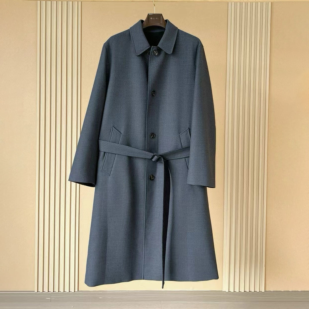 Loro Piana Men's Reversible Double-Faced Coat with Belt. Single-Button Lapel. Long Fit Jacket Ngvp #2336