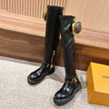 Louis Vuitton x Timberland Men's & Women's Fall/Winter Glossy & Matte Leather Solid Color High-Top Boots - Casual Zipper Round-Toe Shoes Hamburger Bag Detail Ngvp #2533