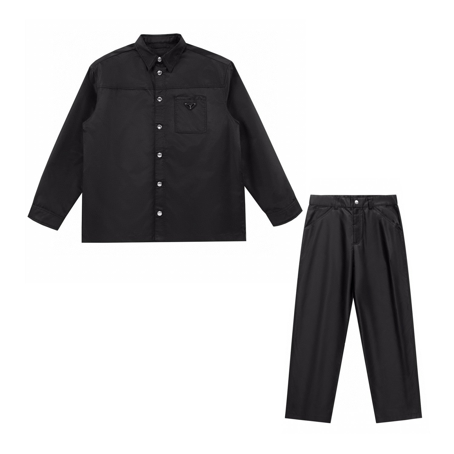 Prada Men's Spring And Autumn Nylon Lapel Single-Breasted Long-Sleeved Shirt Casual Trousers Pants Suit Set #97887