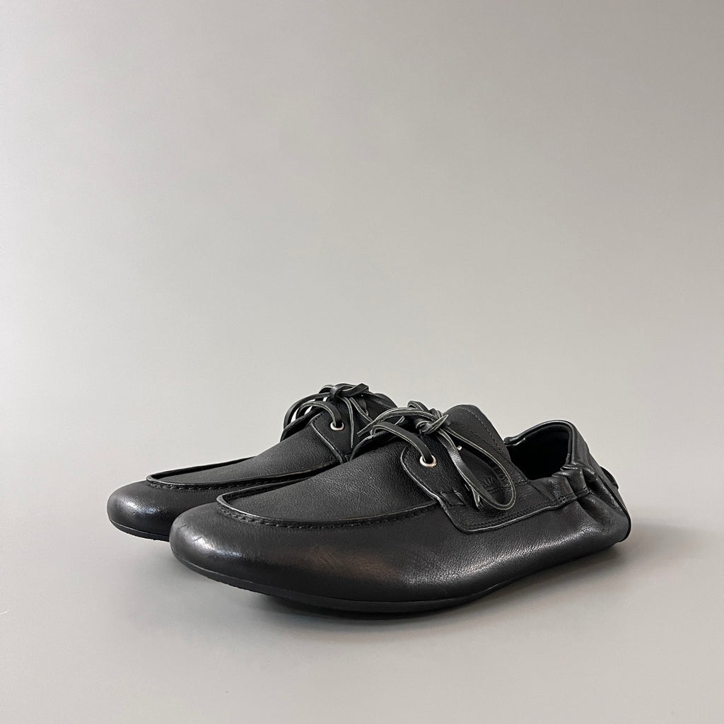 PRADA Shuffle Aged Canvas And Leather Boat Shoes #381722