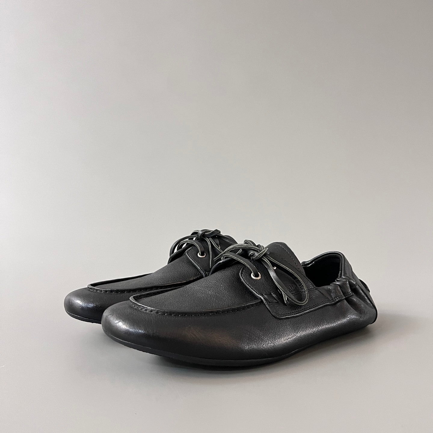 PRADA Shuffle Aged Canvas And Leather Boat Shoes #381722