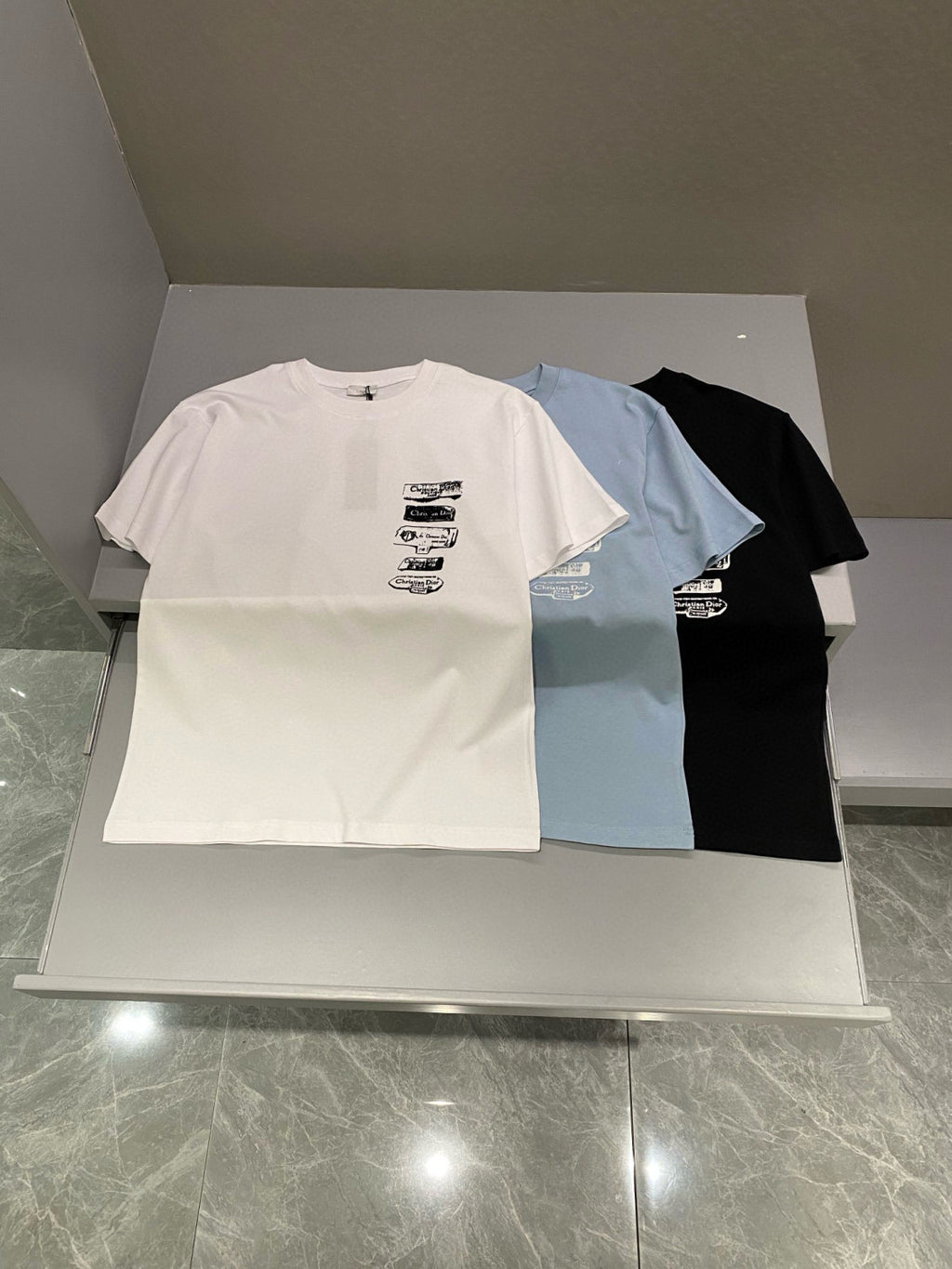 Dior Men's Summer Solid Color Graphic Printed Round Neck Cotton Short Sleeve T-Shirt #75238