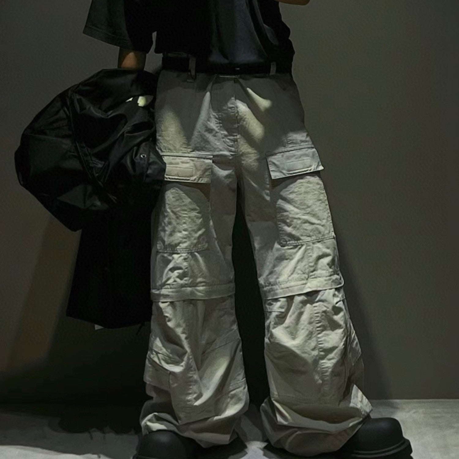 Balenciaga Men's Women's Four Seasons Solid Color Cotton Zipper Loose Flare Casual Work Pants Ngvp #7247
