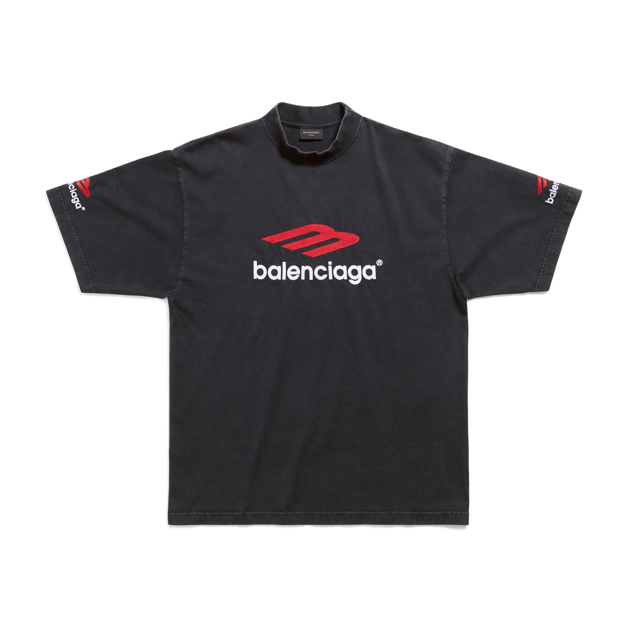 Balenciaga Men's Summer Vintage Plain Knit Fabric Short Sleeve 3b Sports Icon T-shirt Medium #97137