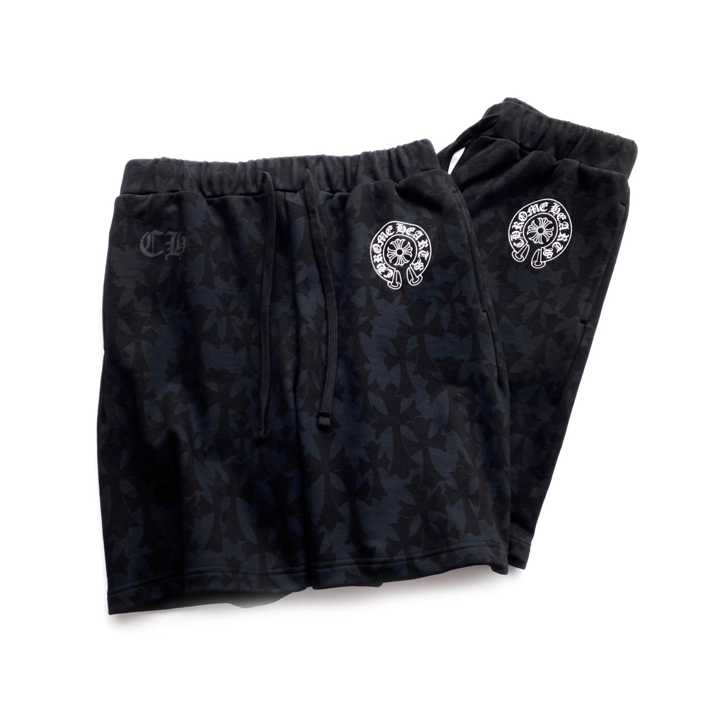 Chrome Hearts Men's Summer Black Logo Print Stretch Lace-Up Straight Shorts #99848