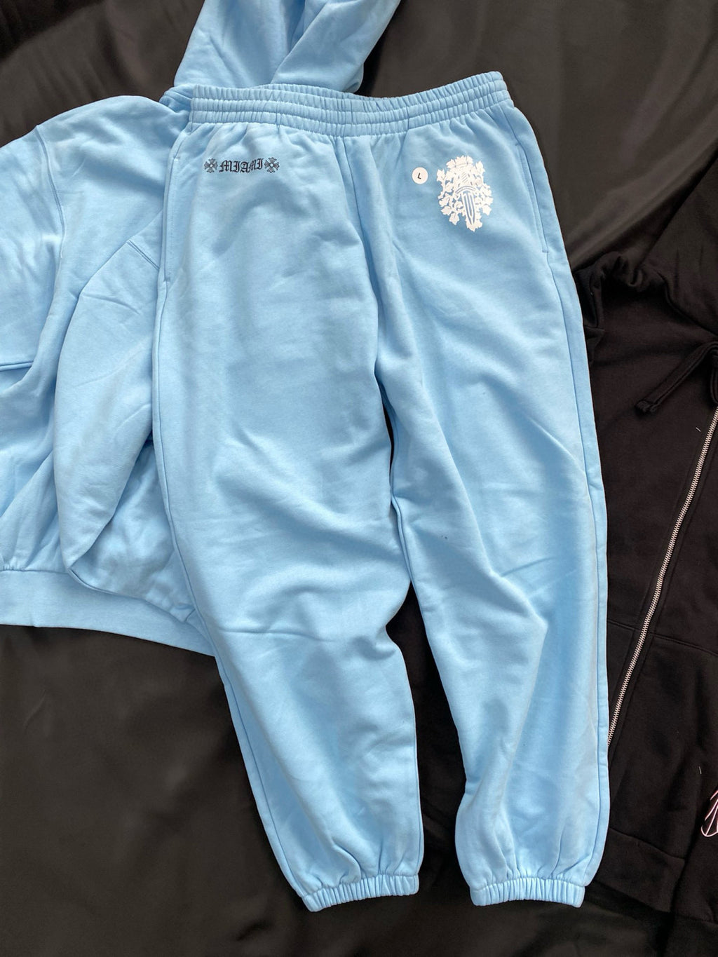 Chrome Hearts Men's Autumn and Winter Blue Long Sleeve Hooded Sweatshirt Stretch Sweatpants Pants Set Suit #97987