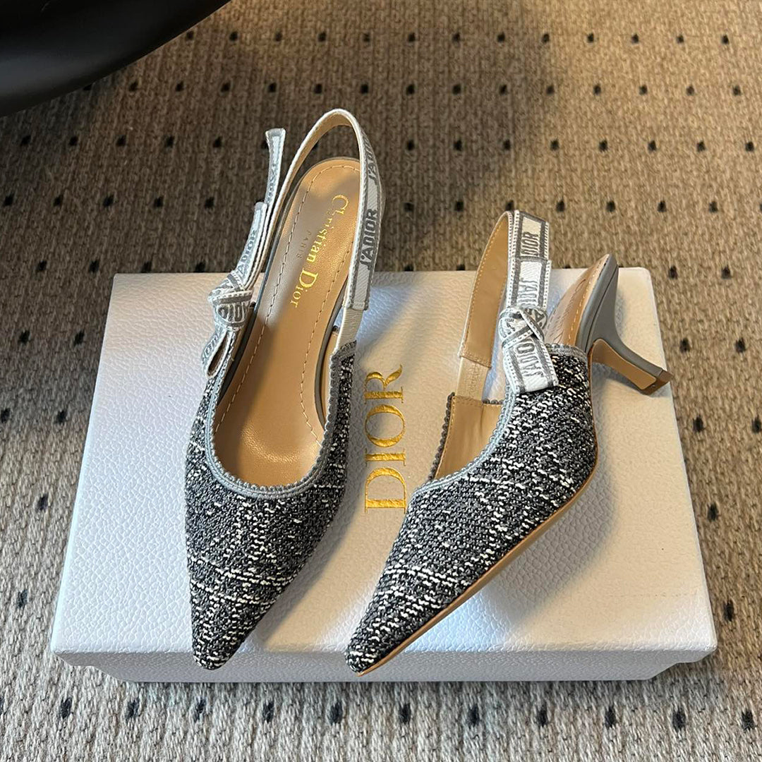 Dior Women's J'Adior Slingback Pump Spring/Summer Autumn Flower Embroidered Bow High Heels Pointed Thin Heels Casual Shoes Heel Height 6.5cm Heel Height 10.5cm #81722