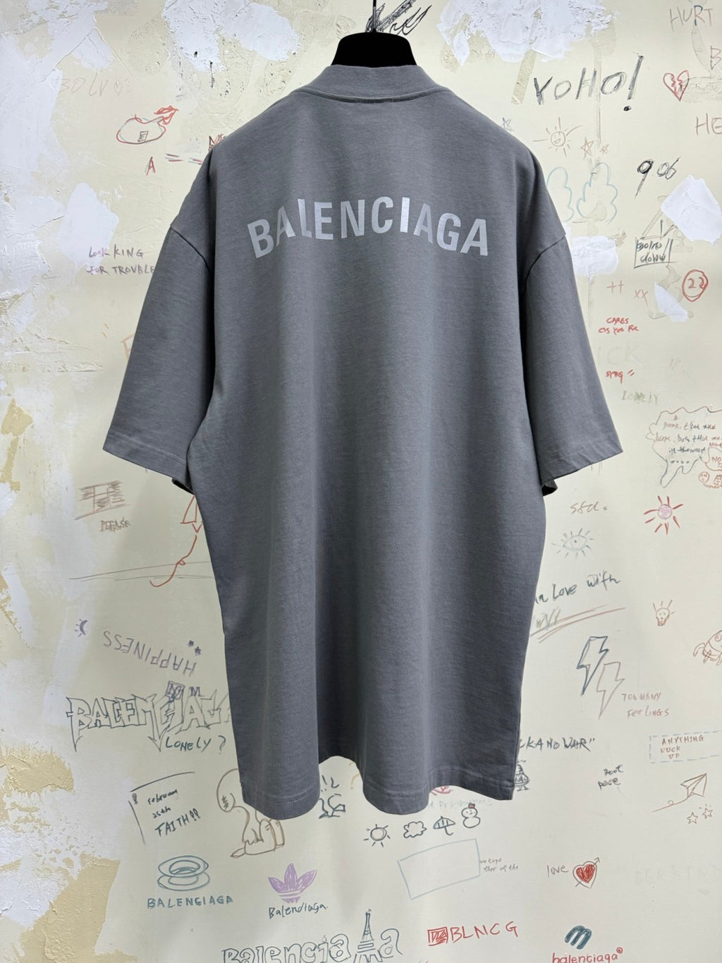 Balenciaga Men's Summer Solid Color Letter Print Round Neck Cotton Short Sleeve T-Shirt #75848