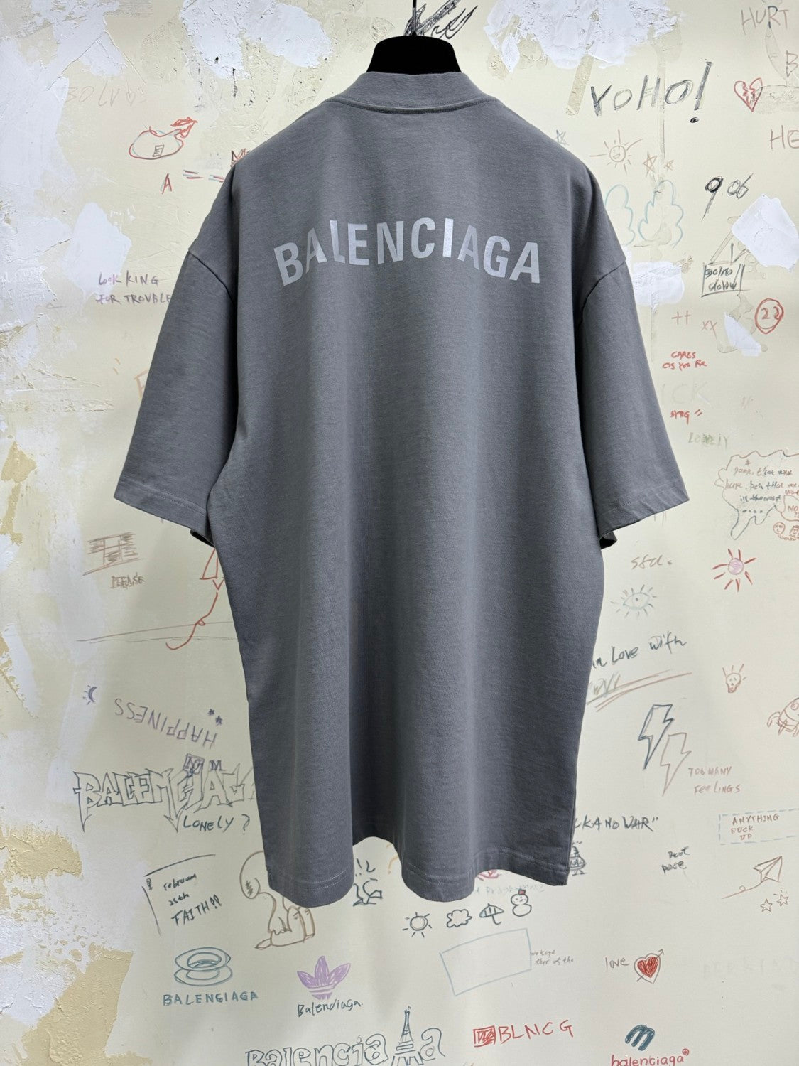 Balenciaga Men's Summer Solid Color Letter Print Round Neck Cotton Short Sleeve T-Shirt #75848