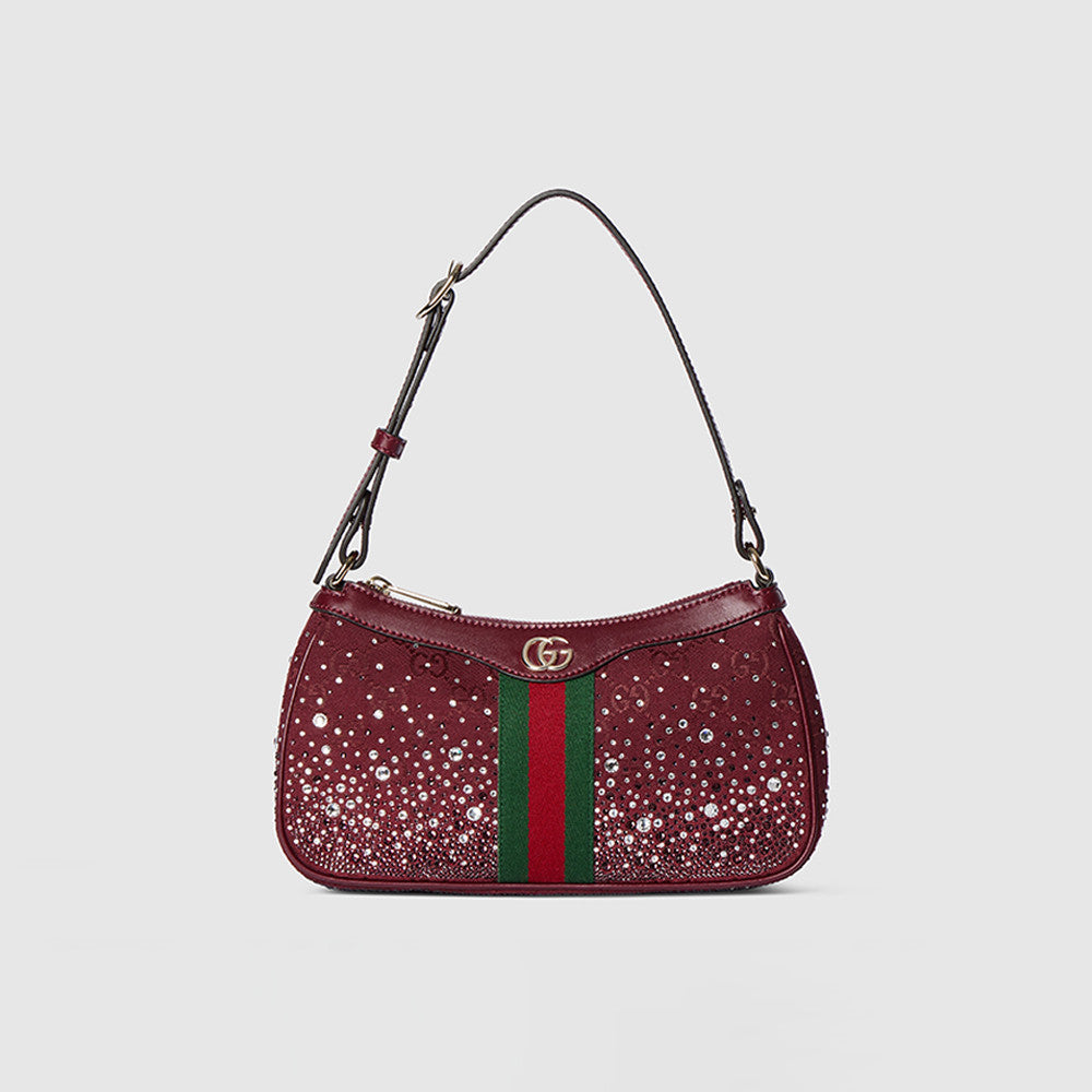 Gucci Ophidia crystals small shoulder bag in Rosso Ancora red GG canvas #335871