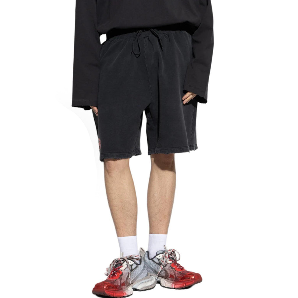 Balenciaga Men's Summer Sponsor Logos Faded Washed Black Silhouette T-shirt Straight Drawstring Casual Shorts Suit Set #81248