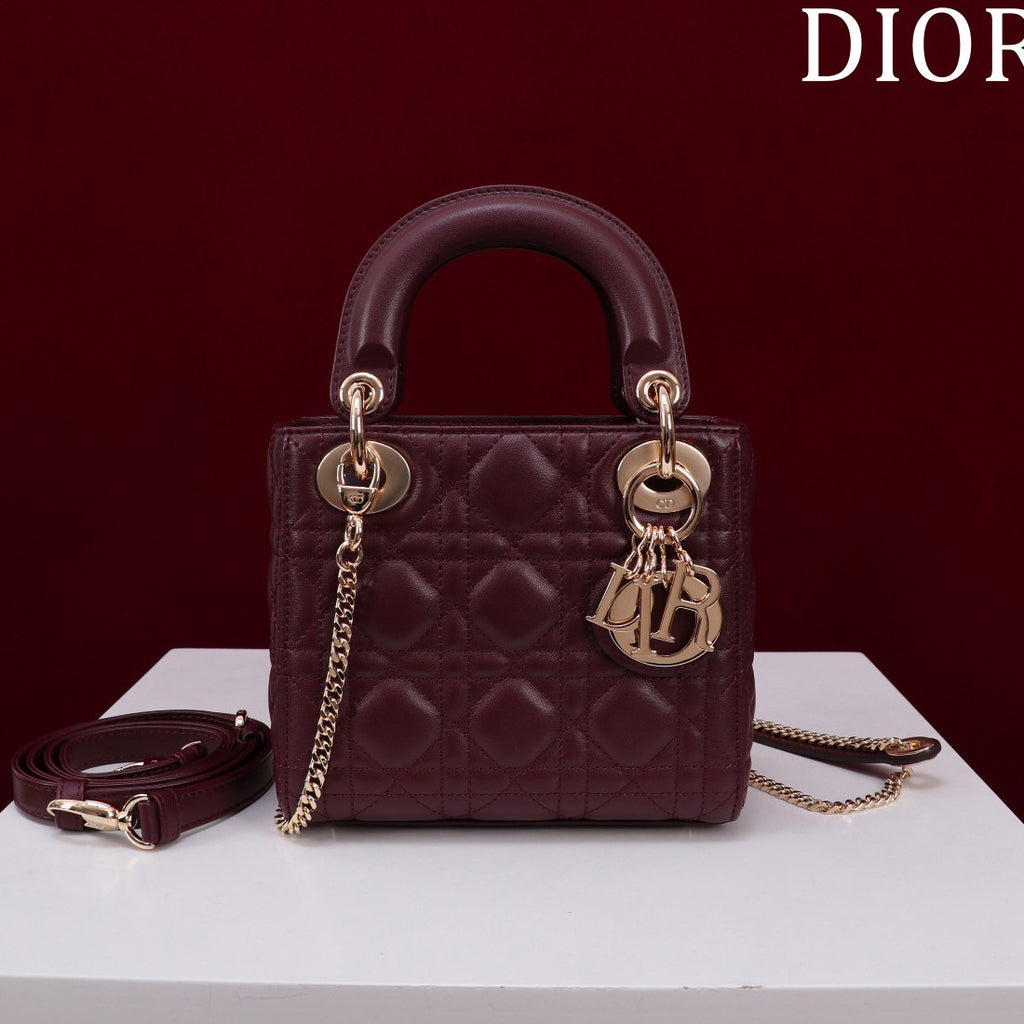 Dior Lady Women's Solid Color Metal Pendant Removable Chain Shoulder Strap Wicker Pattern Sheepskin Leather Single Shoulder Crossbody Handbag Bag Bags #77461