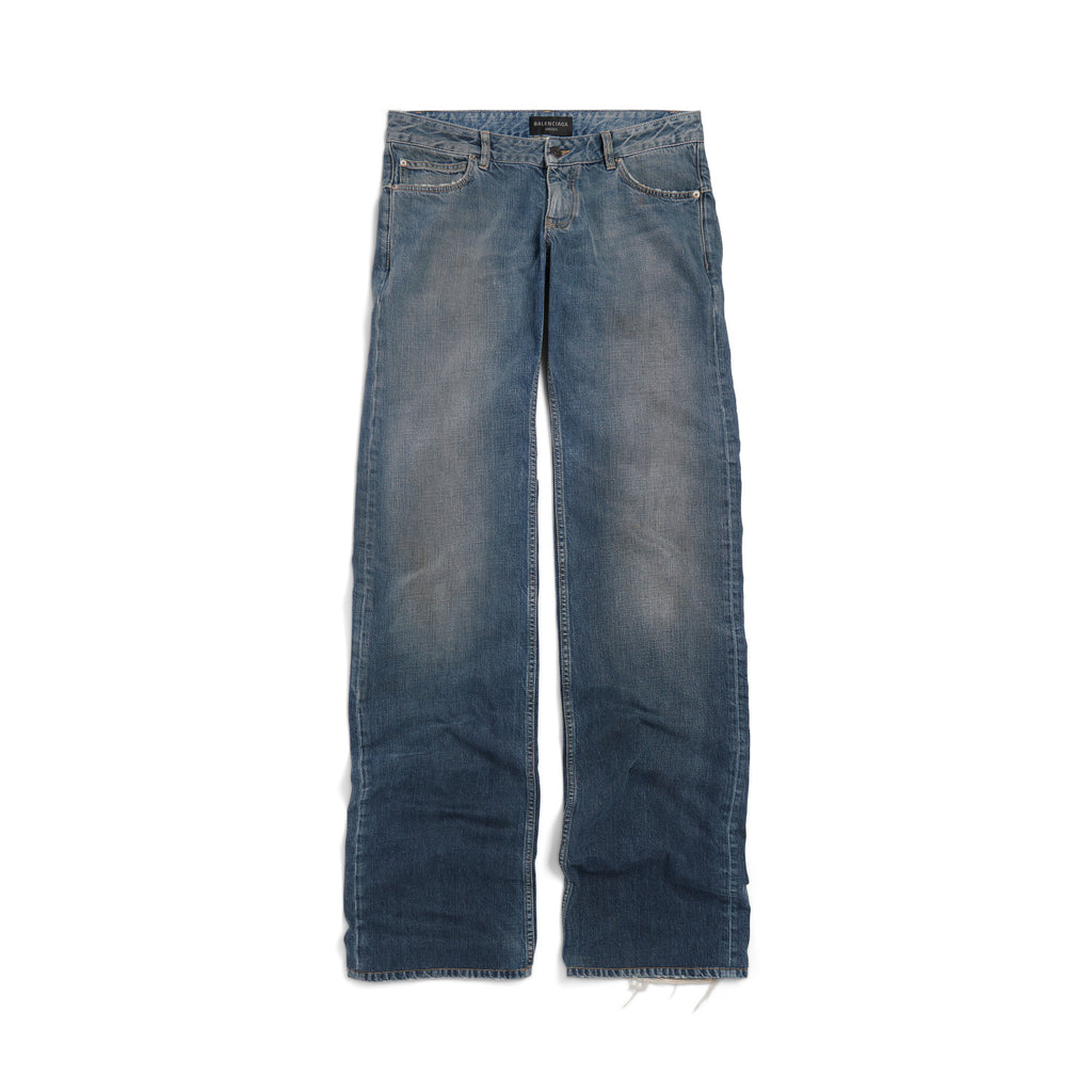 Balenciaga Men's Spring And Summer Blue Cotton Fitted Low Waist Denim Pants Fashion High Street Trend Straight Wide Leg Casual Trousers Ngvp #1719
