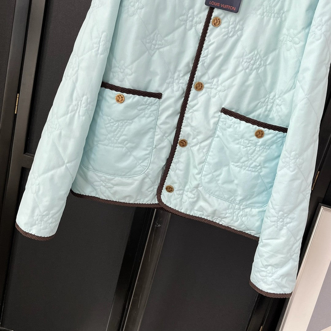 Louis Vuitton Men's Fall And Winter Light Blue Patchwork Fitted Lapel Single Breasted Long Sleeved Jacket #73167