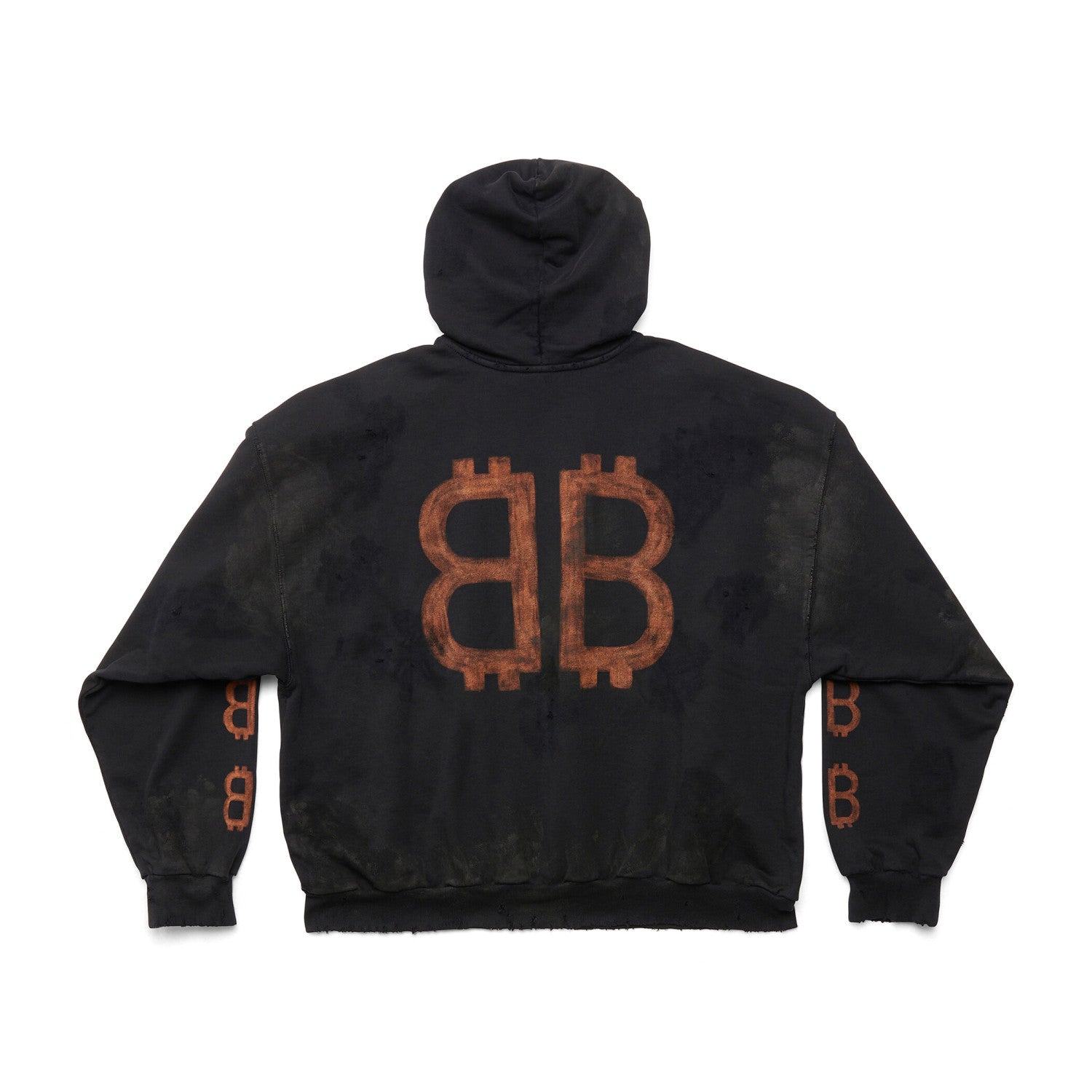 Balenciaga Men's Fall Monogrammed Aged Crypto Hoodie Medium Fit Black Faded Sweatshirt Pullover #97131