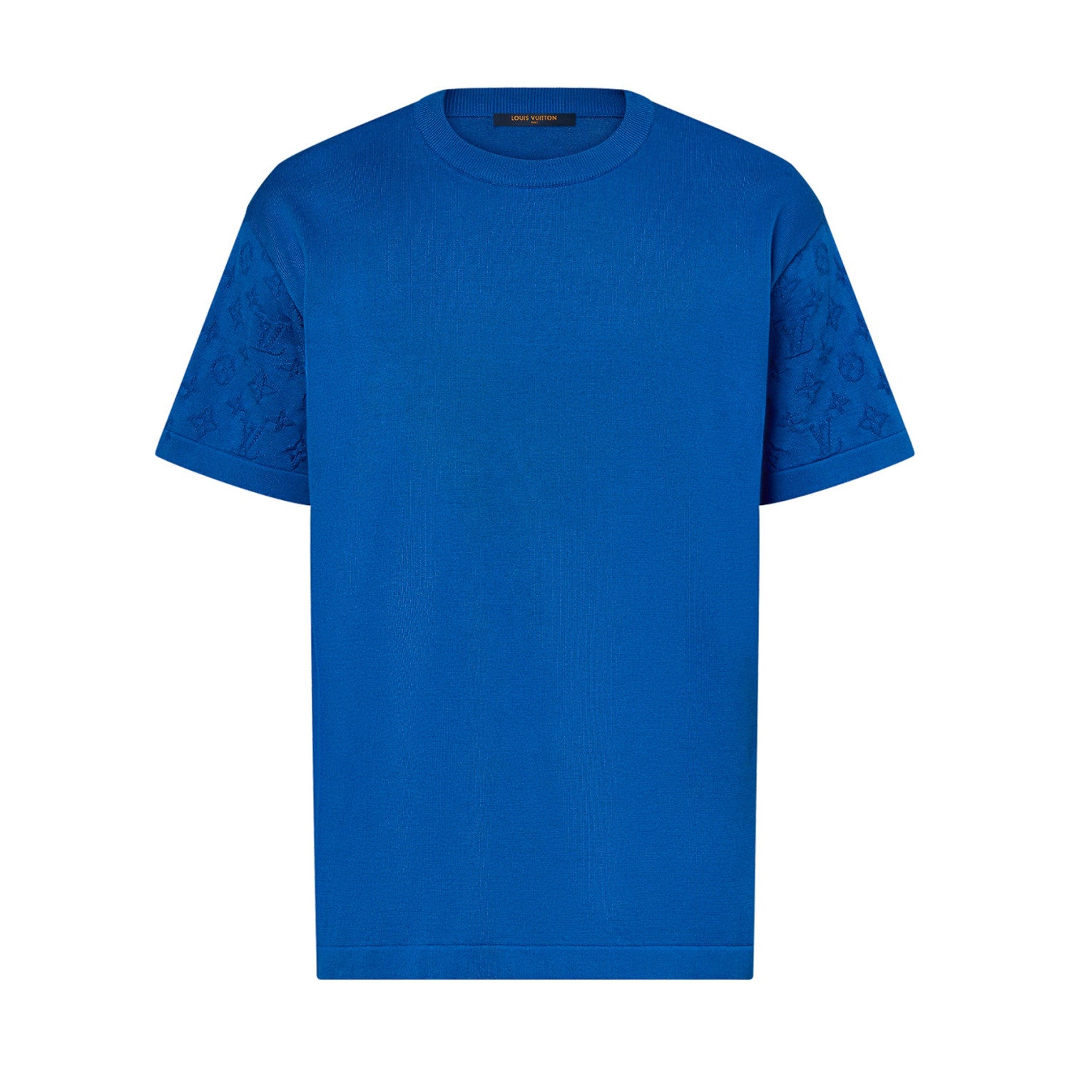 Louis Vuitton Men's Summer Blue Logo Jacquard Round Neck Cotton Short Sleeve T-Shirt #98663