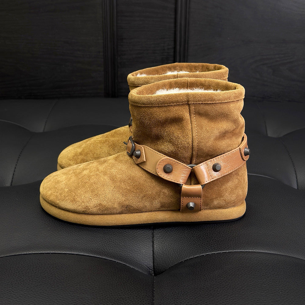 Balenciaga Alaska Soft Cow Split Leather Sleeve Round Toe Cowhide Leather Belt  Rivet Accessories Warm And Non-Slip #332582