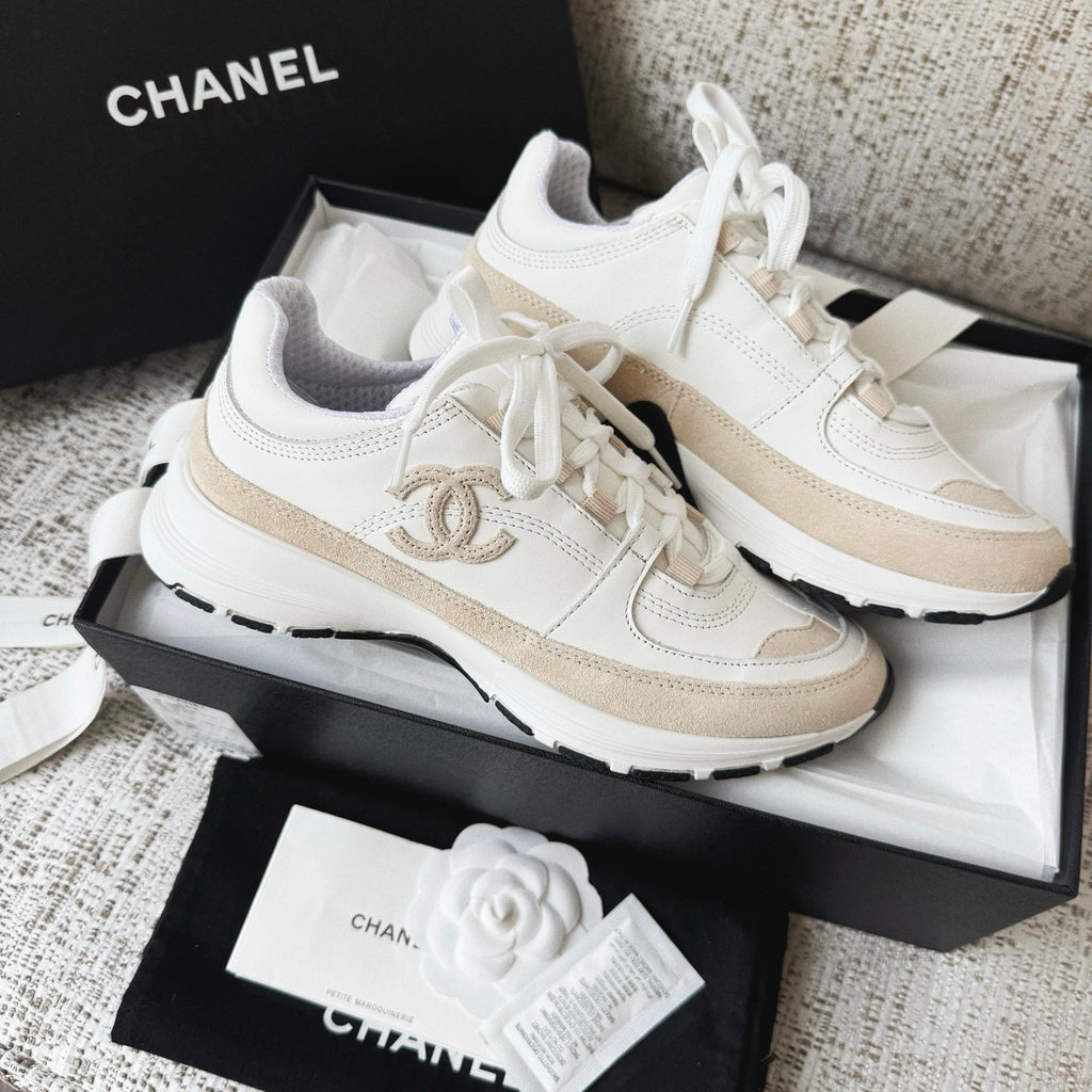 CHANEL Sneakers Calfskin Suede Calfskin White Black #378646
