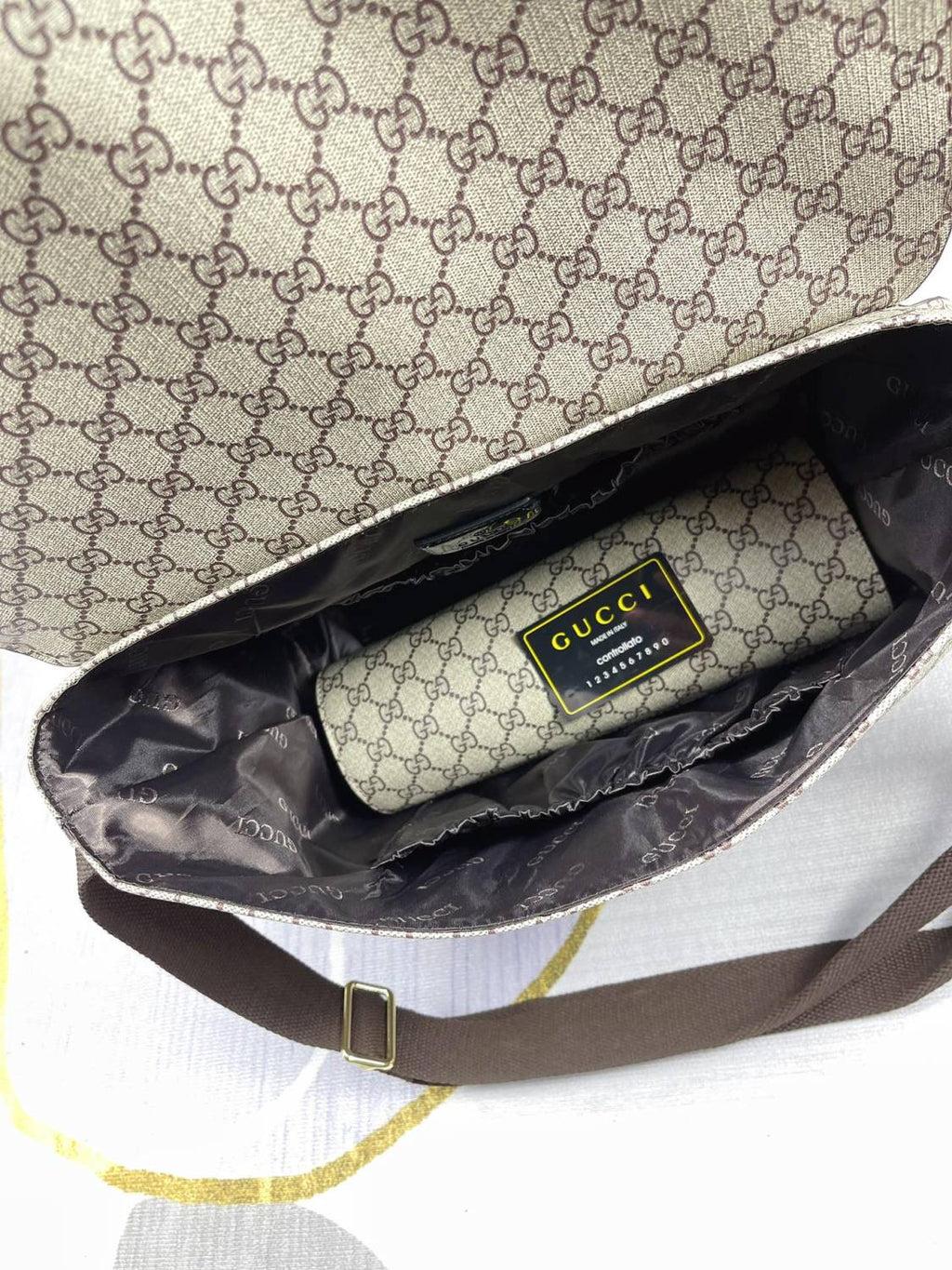 Gucci Kid's Logo Leather Logo Mommy Bag Shoulder Crossbody Bag #37445