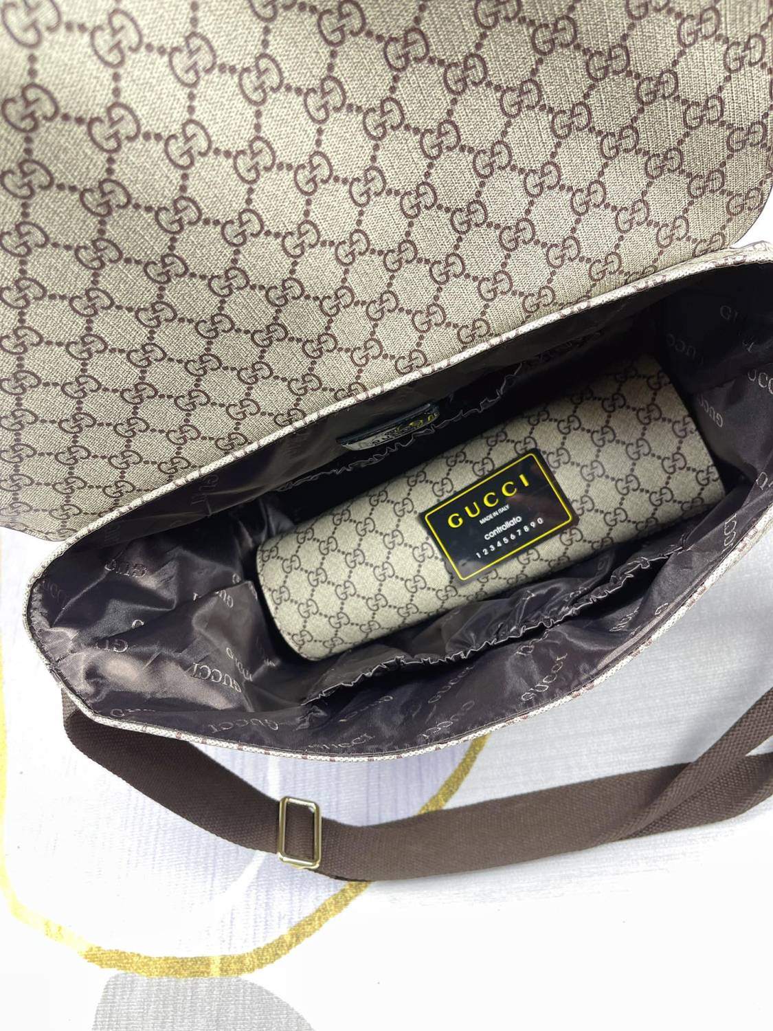 Gucci Kid's Logo Leather Logo Mommy Bag Shoulder Crossbody Bag #37445