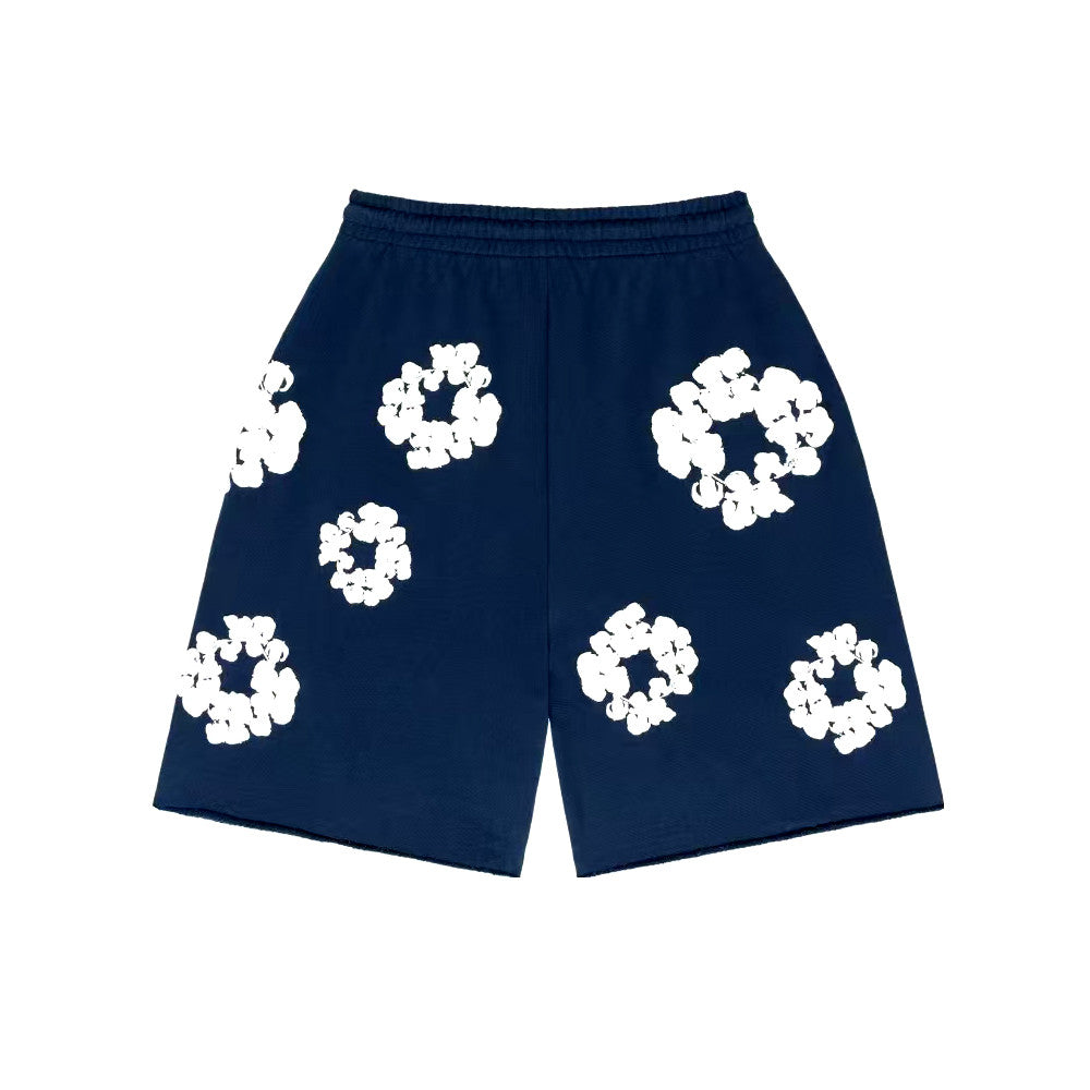 Denim Tears Men's And Women's Summer Fashion Casual Solid-color Printed Pattern Waist Elastic Drawstring Loose Fit Relaxed Shorts #79534
