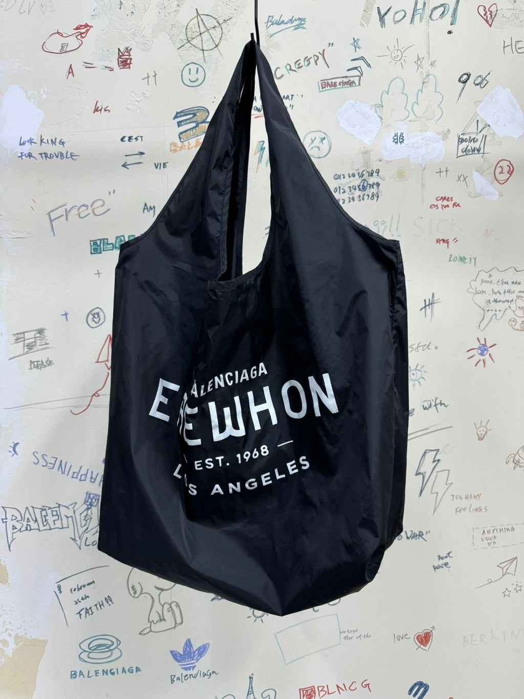 Balenciaga Men's Solid Color Letter Printed Nylon Shopper Handbag Tote Bag Bags #75822