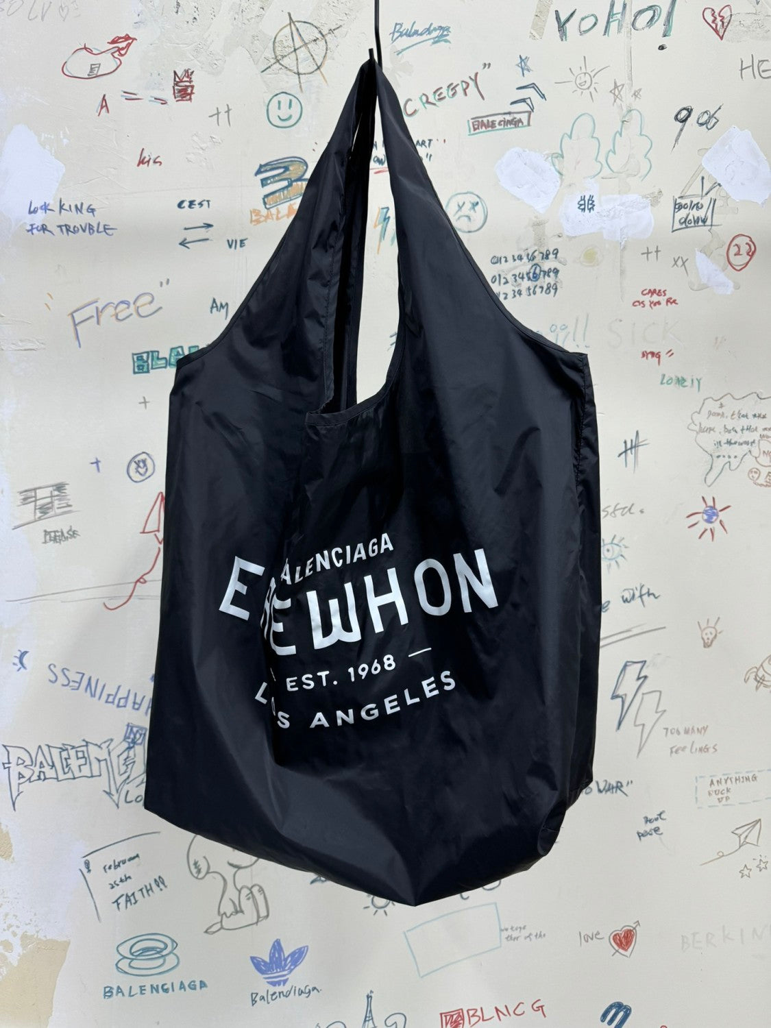 Balenciaga Men's Solid Color Letter Printed Nylon Shopper Handbag Tote Bag Bags #75822