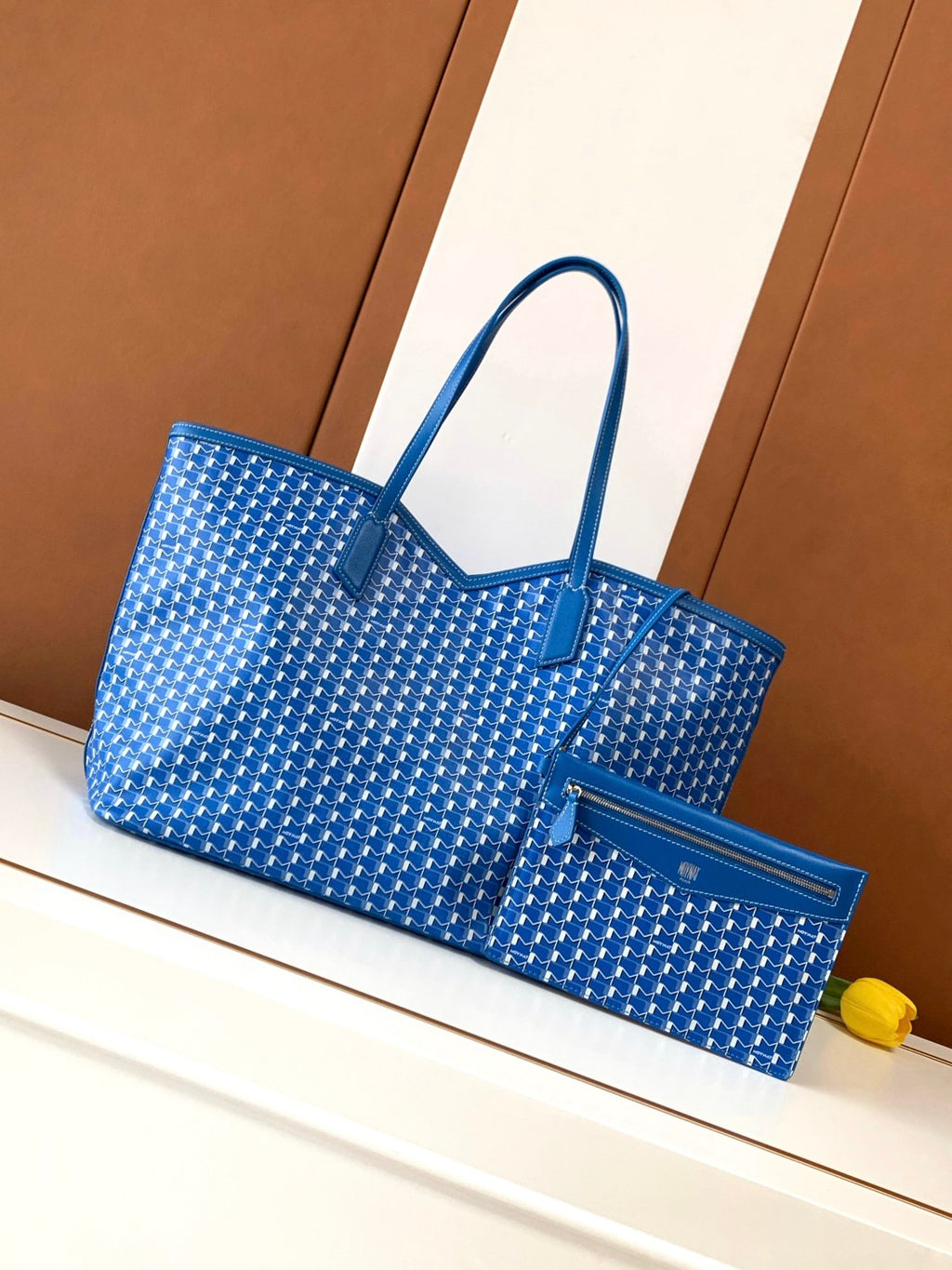 Moynat M Canvas Women's Classic Blue Canvas Tote Bag with Hook Closure Handheld and Shoulder Bag Bags #78698