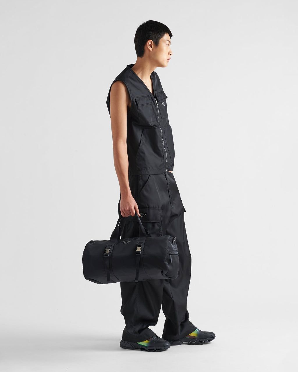 Prada Black Re-nylon and Saffiano Leather Duffle Bag #335984